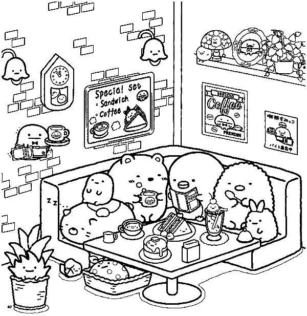 Çocuklar İçin Sumikko Gurashi Boyama Sayfaları 