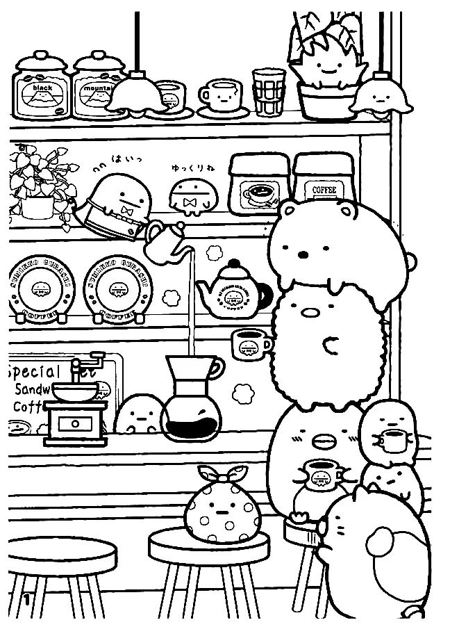 Çocuklar İçin Sumikko Gurashi Boyama Sayfaları 