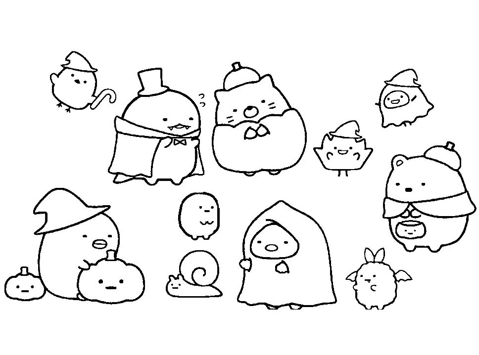Çocuklar İçin Sumikko Gurashi Boyama Sayfaları 
