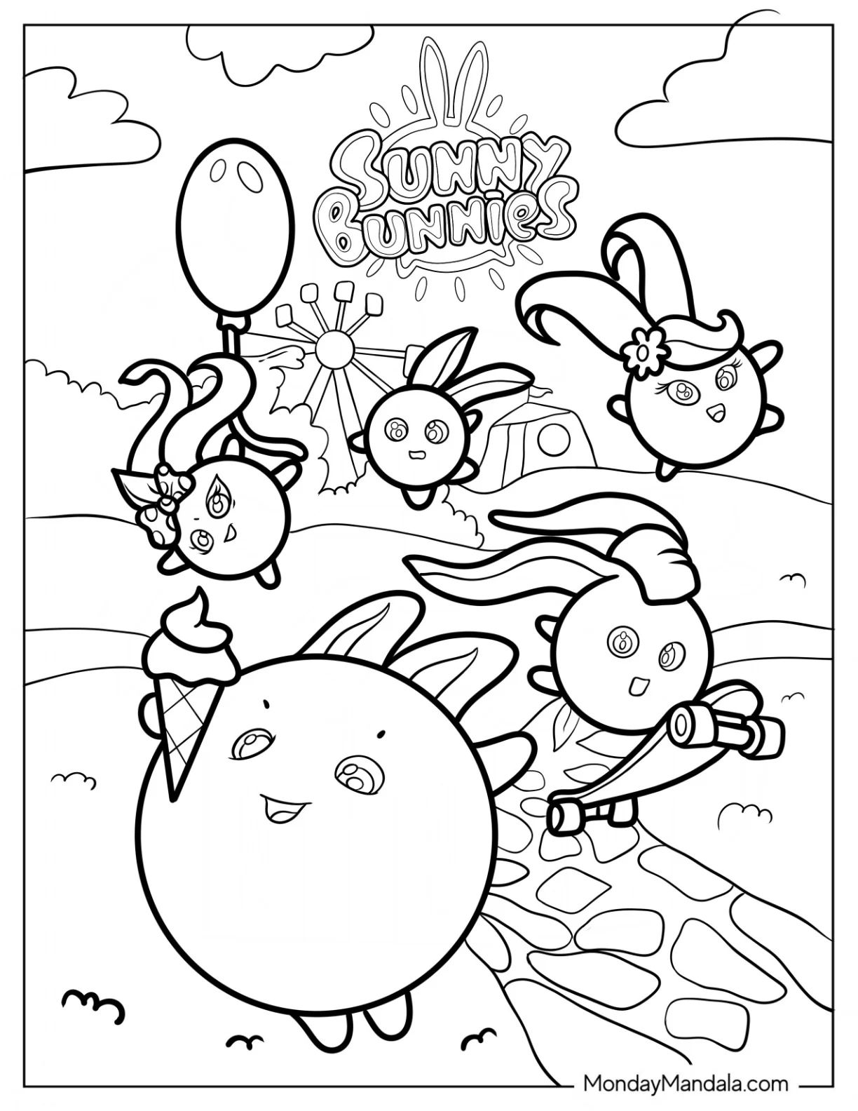 Çocuklar İçin Sunny Bunnies Boyama Sayfaları 