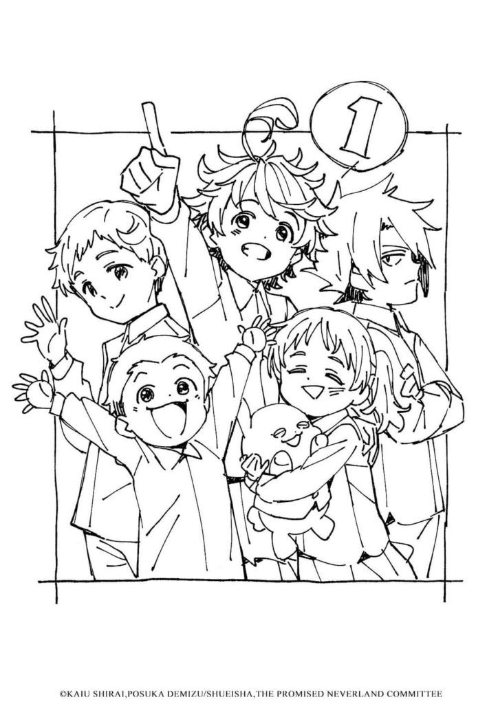 Çocuklar İçin The Promised Neverland Boyama Sayfaları 