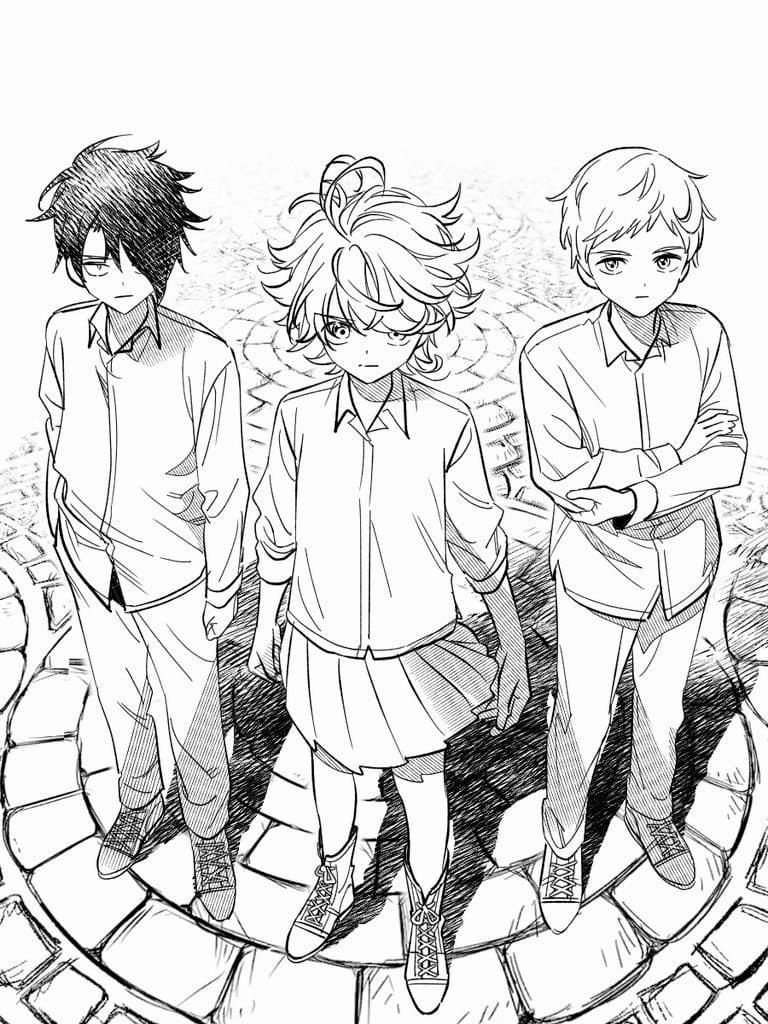 Çocuklar İçin The Promised Neverland Boyama Sayfaları 