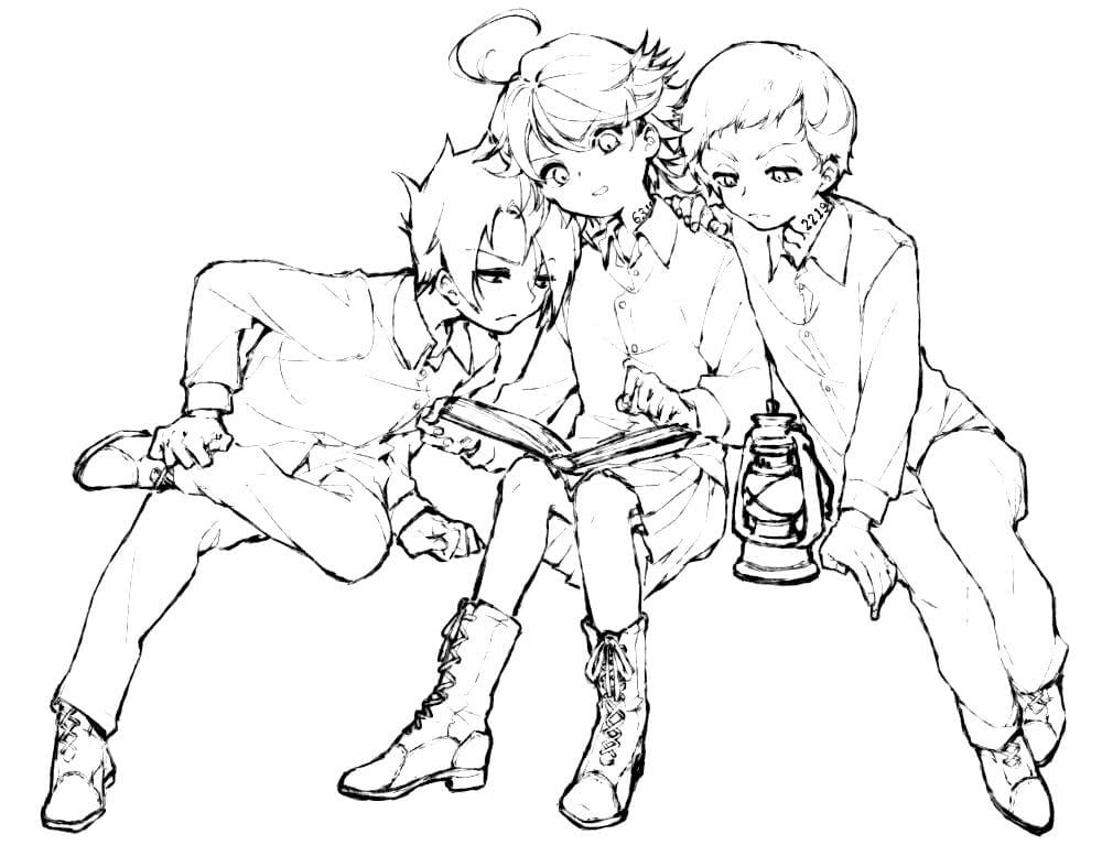 Çocuklar İçin The Promised Neverland Boyama Sayfaları 