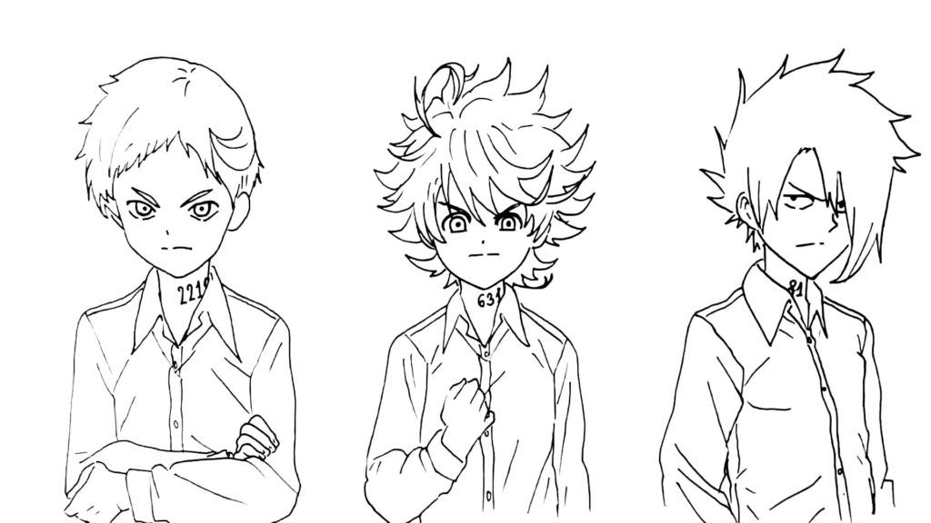 Çocuklar İçin The Promised Neverland Boyama Sayfaları 