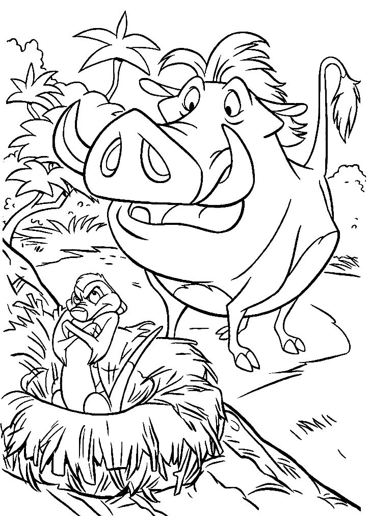 Çocuklar İçin Timon ve Pumbaa Boyama Sayfaları 