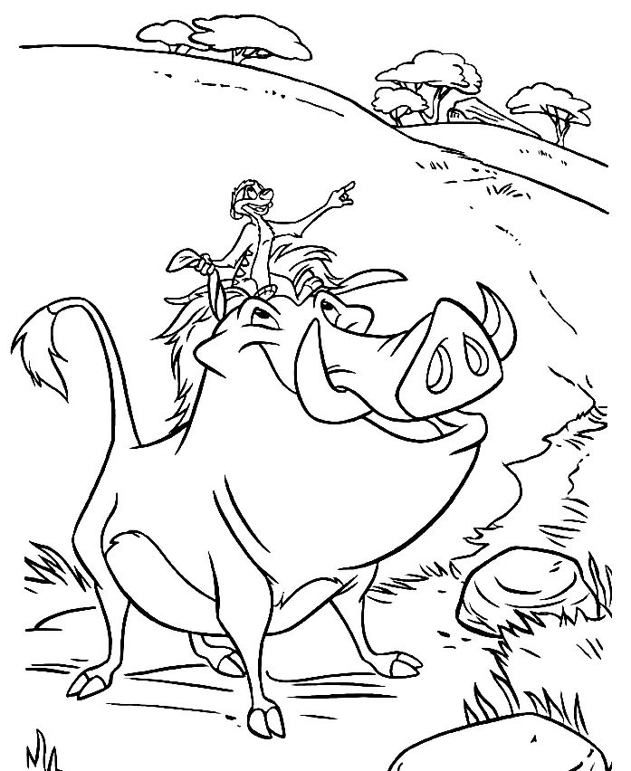 Çocuklar İçin Timon ve Pumbaa Boyama Sayfaları 
