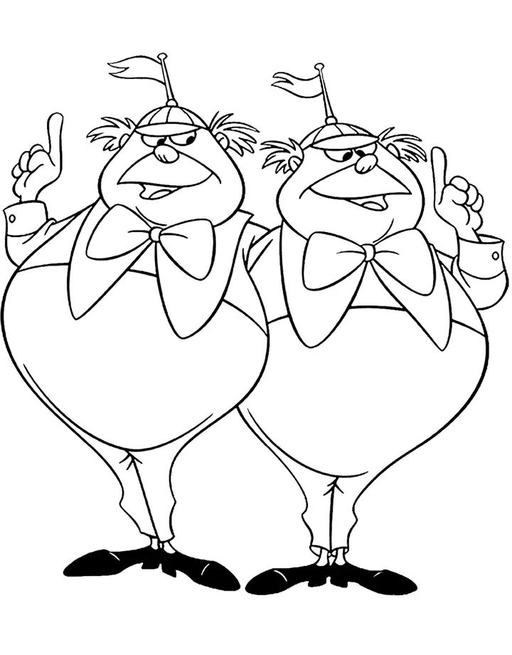 Çocuklar İçin Tweedledum ve Tweedledee Boyama Sayfaları 