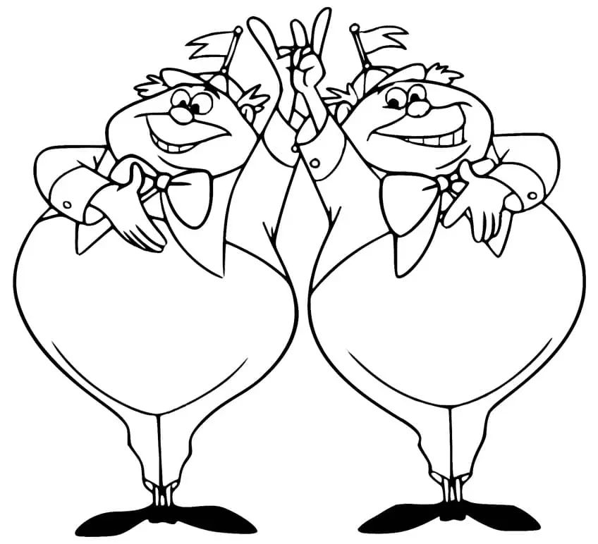 Çocuklar İçin Tweedledum ve Tweedledee Boyama Sayfaları 