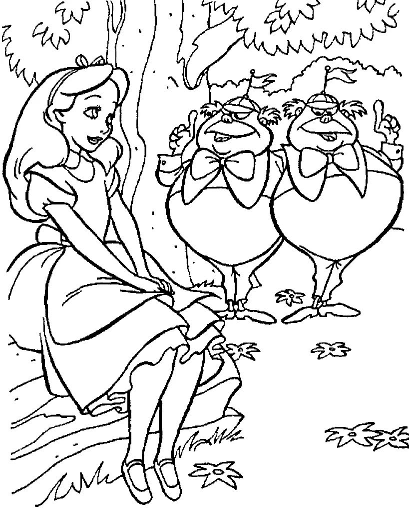 Çocuklar İçin Tweedledum ve Tweedledee Boyama Sayfaları 