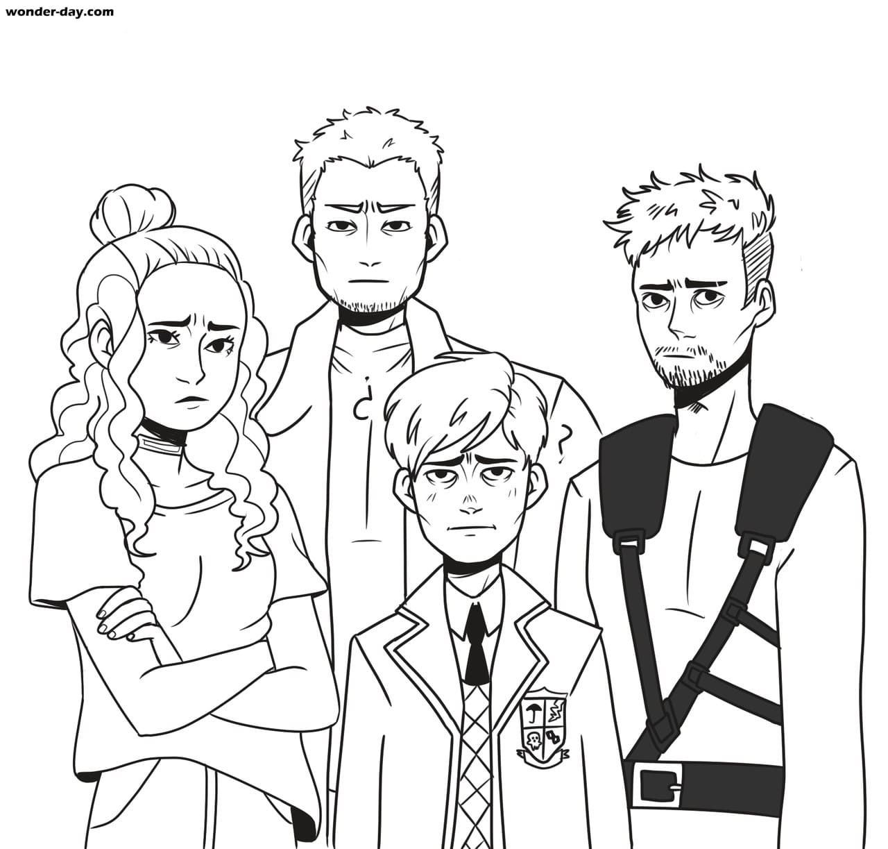 Çocuklar İçin Umbrella Academy Boyama Sayfaları 