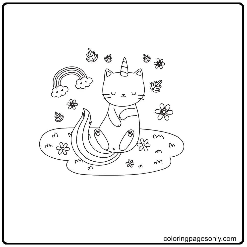 Çocuklar İçin Unicorn Kedi Boyama Sayfaları 