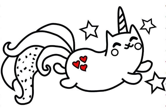 Çocuklar İçin Unicorn Kedi Boyama Sayfaları 