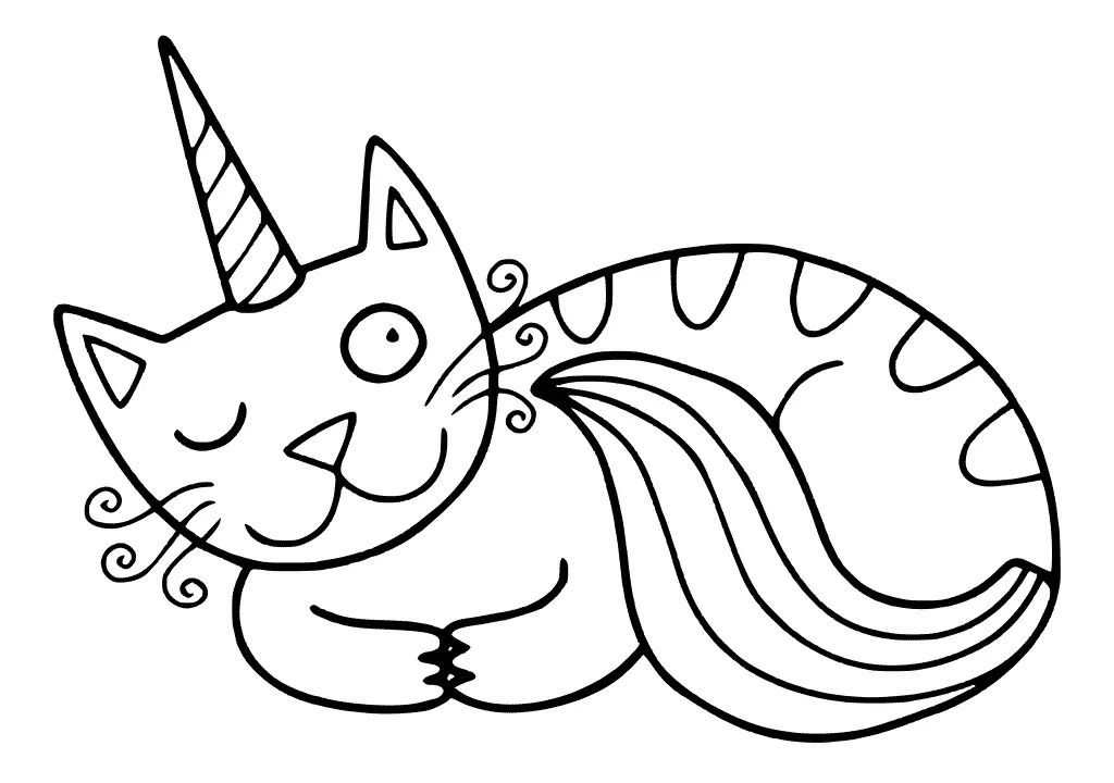 Çocuklar İçin Unicorn Kedi Boyama Sayfaları 