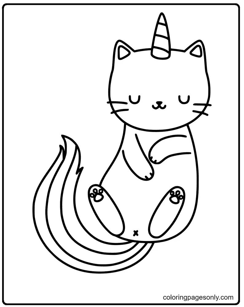Çocuklar İçin Unicorn Kedi Boyama Sayfaları 