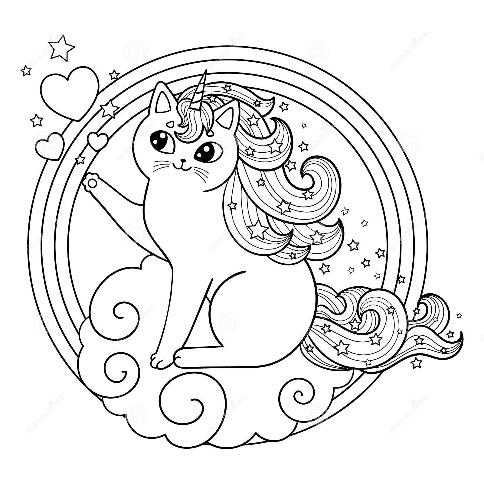 Çocuklar İçin Unicorn Kedi Boyama Sayfaları 