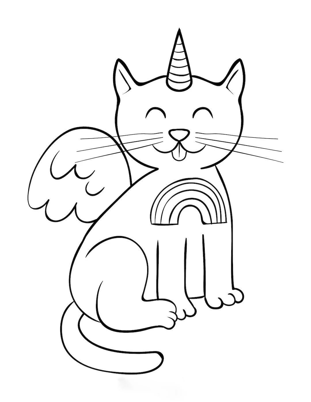 Çocuklar İçin Unicorn Kedi Boyama Sayfaları 