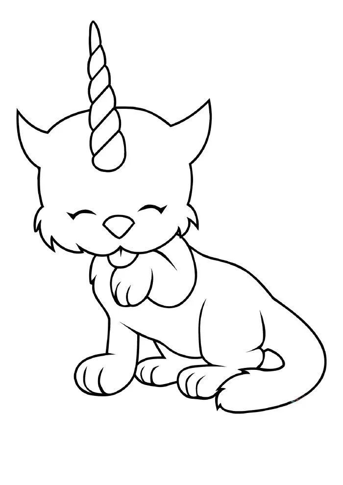 Çocuklar İçin Unicorn Kedi Boyama Sayfaları 