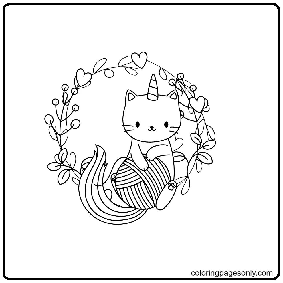 Çocuklar İçin Unicorn Kedi Boyama Sayfaları 