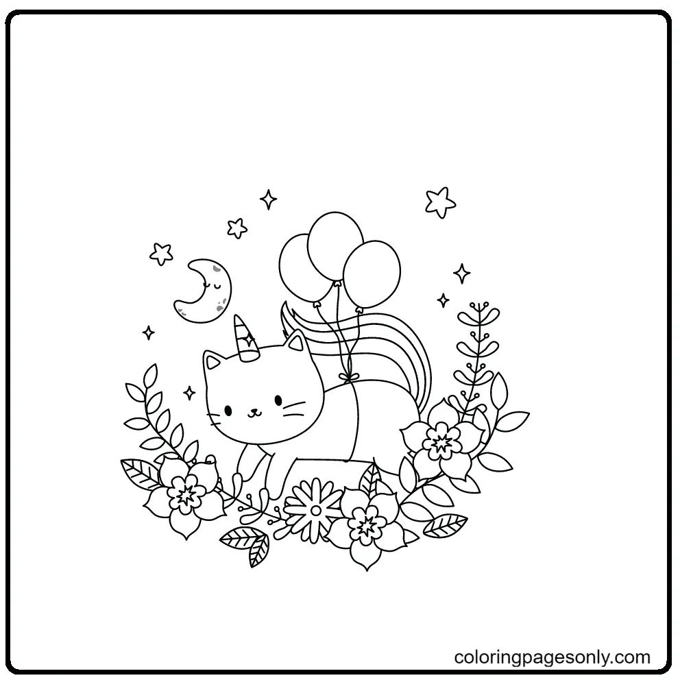 Çocuklar İçin Unicorn Kedi Boyama Sayfaları 