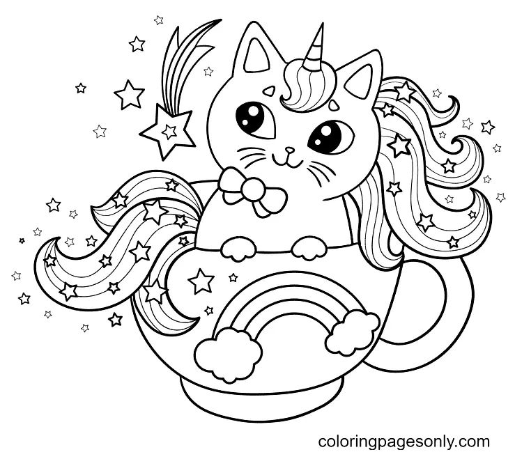 Çocuklar İçin Unicorn Kedi Boyama Sayfaları 