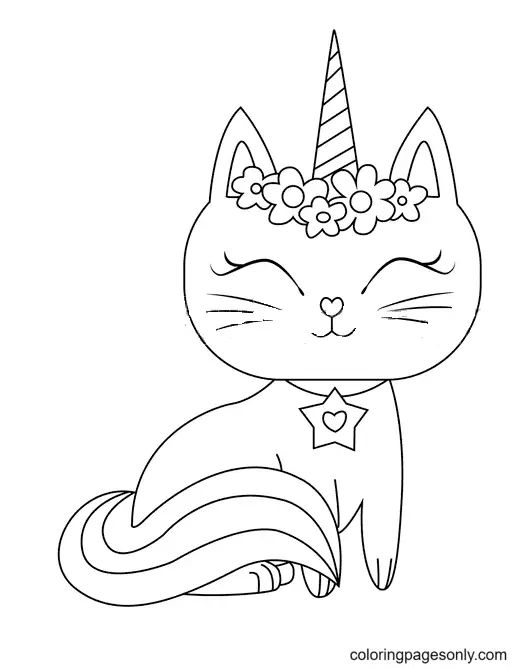 Çocuklar İçin Unicorn Kedi Boyama Sayfaları 