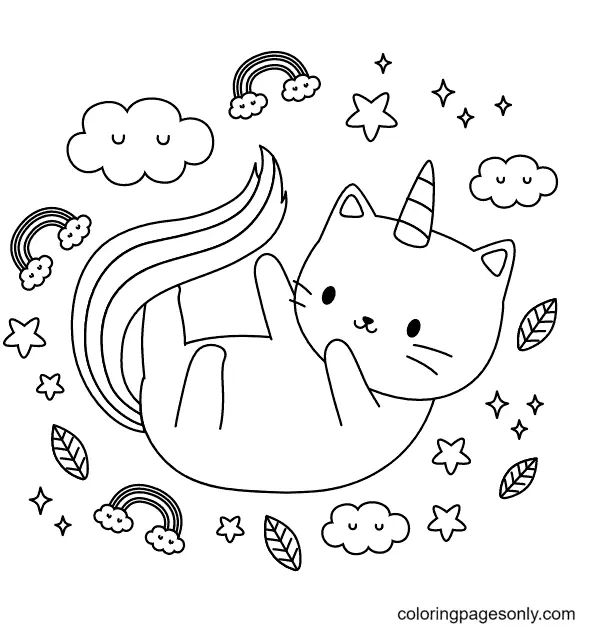 Çocuklar İçin Unicorn Kedi Boyama Sayfaları 