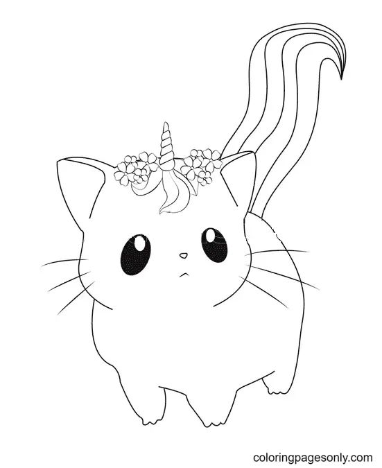 Çocuklar İçin Unicorn Kedi Boyama Sayfaları 