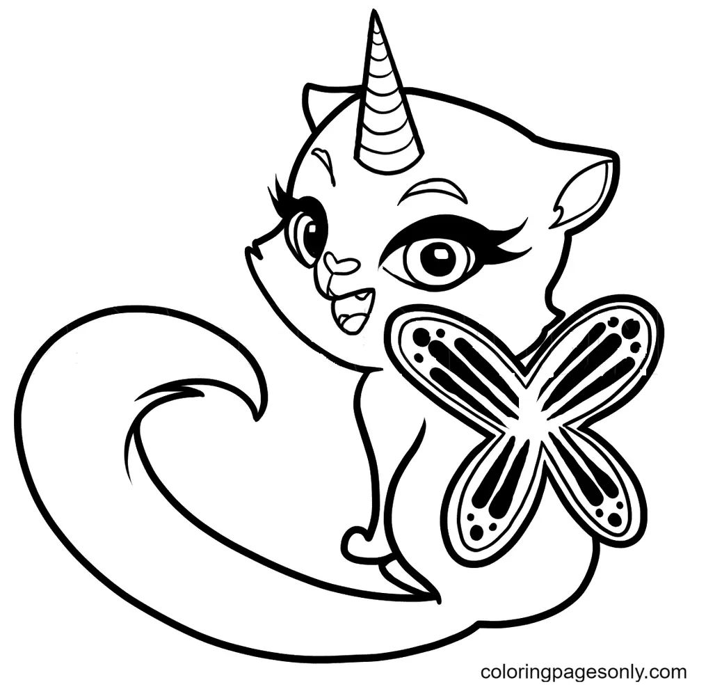 Çocuklar İçin Unicorn Kedi Boyama Sayfaları 
