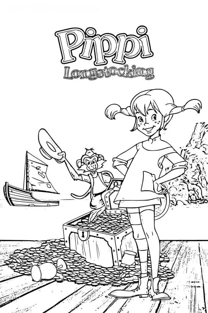 Çocuklar İçin Uzun Çorap Pippi Boyama Sayfaları 
