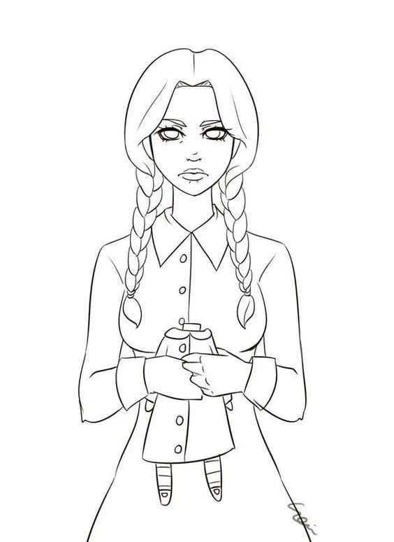 Çocuklar İçin Wednesday- Addams Boyama Sayfaları 