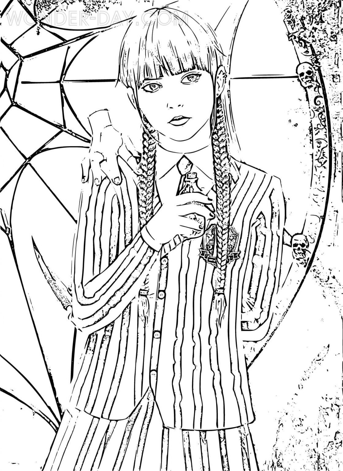 Çocuklar İçin Wednesday- Addams Boyama Sayfaları 