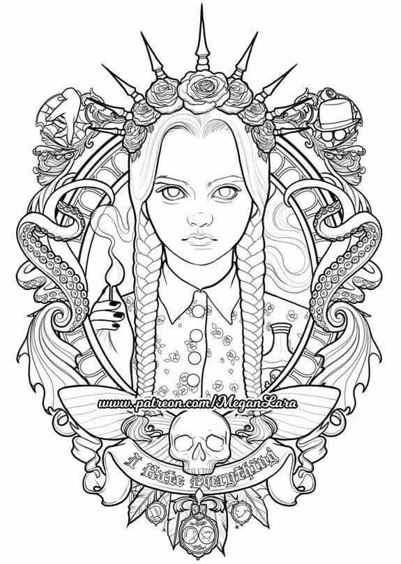 Çocuklar İçin Wednesday- Addams Boyama Sayfaları 