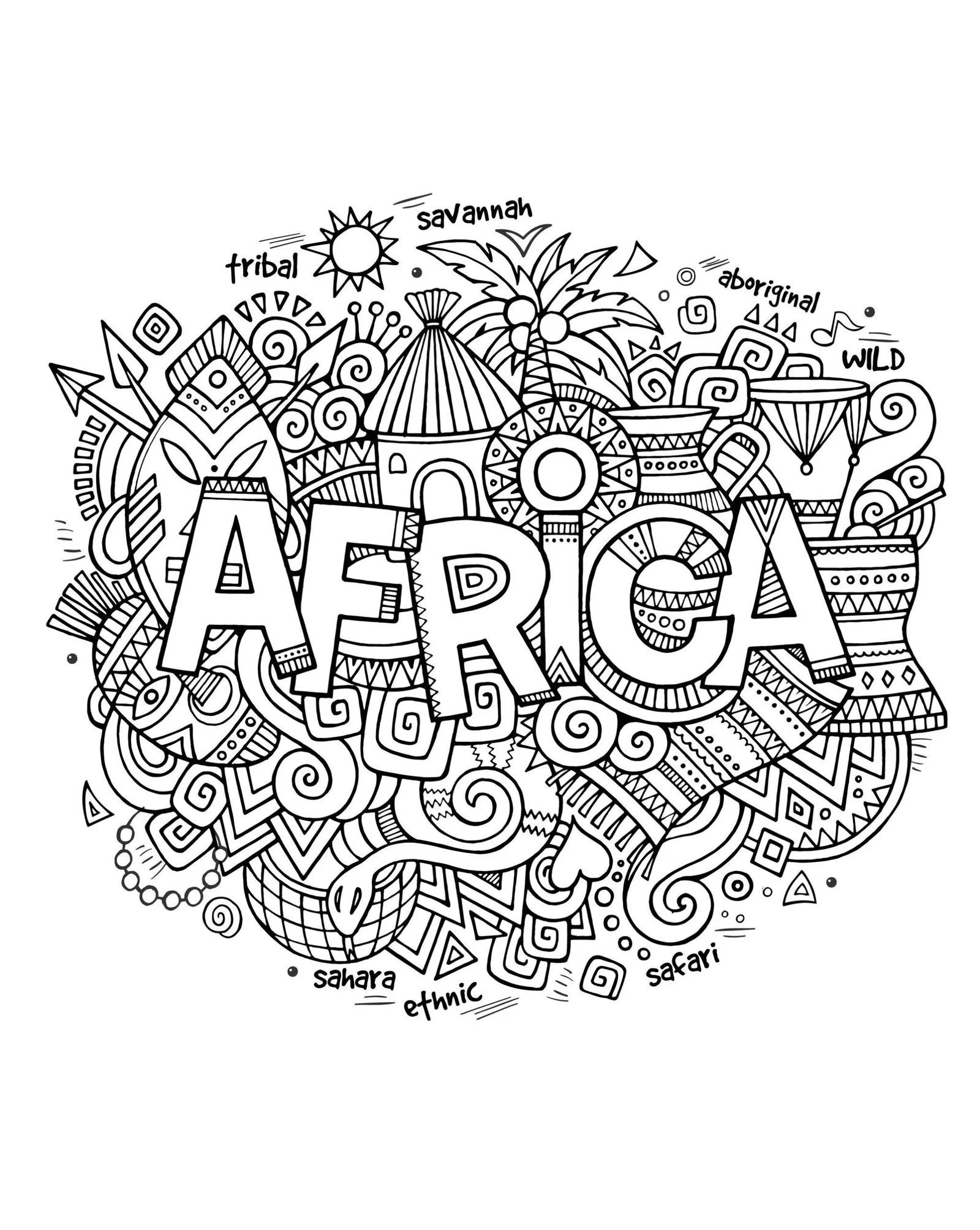 Çocuklar İçin  Ülkeler Medeniyetler Afrika Boyama Sayfaları 