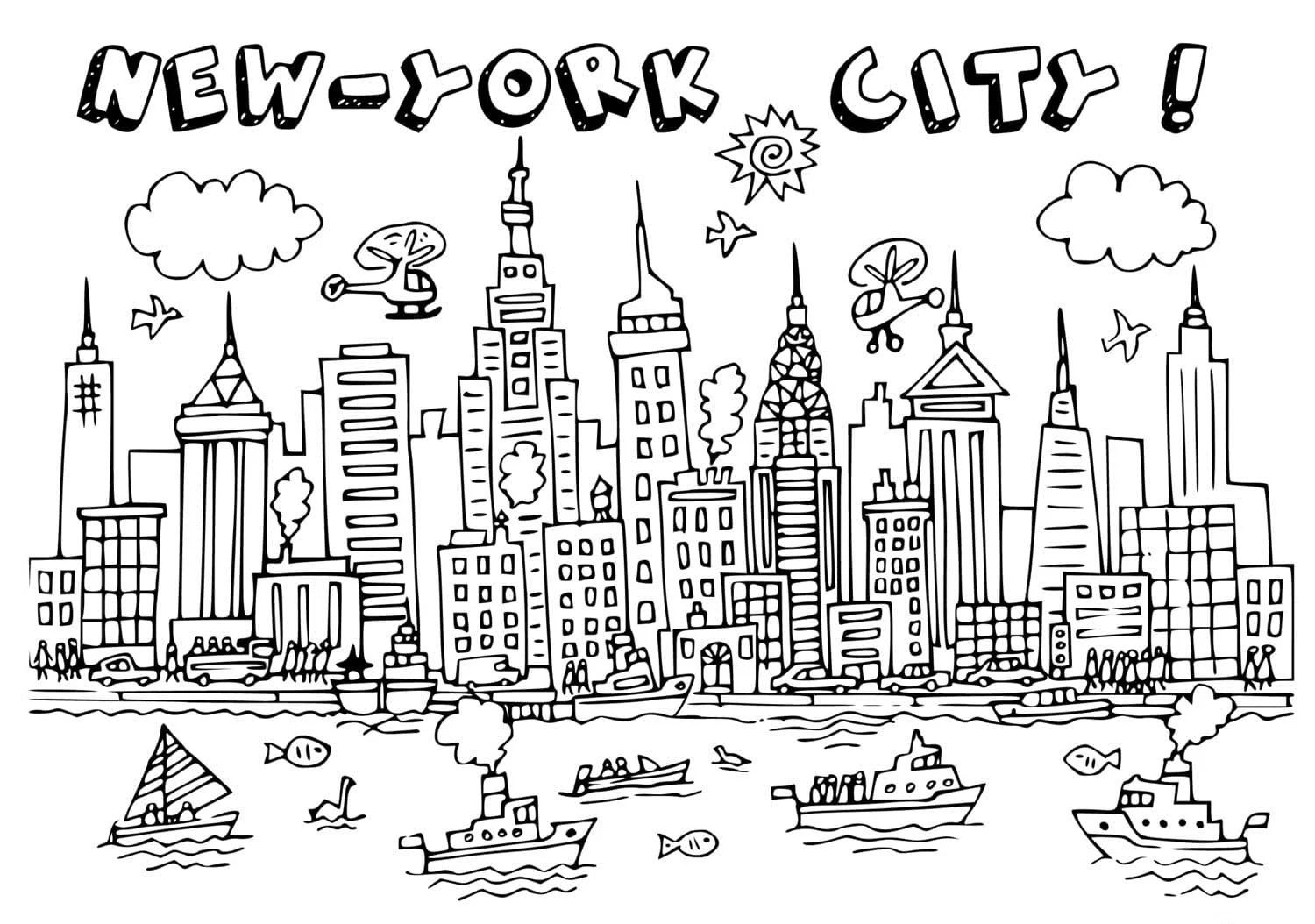 Çocuklar İçin  Ülkeler Medeniyetler Newyork Boyama Sayfaları 