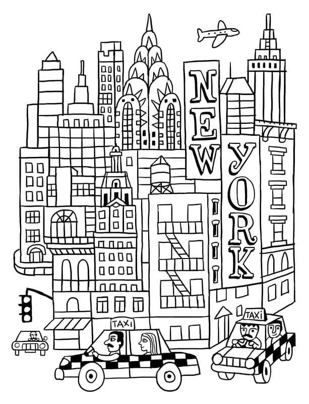 Çocuklar İçin  Ülkeler Medeniyetler Newyork Boyama Sayfaları 