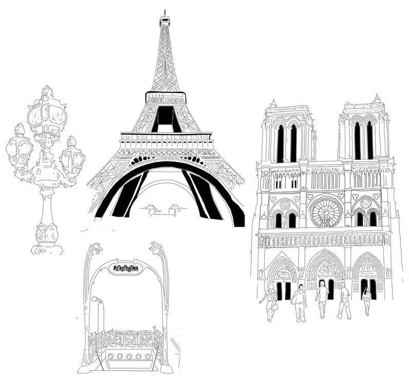 Çocuklar İçin  Ülkeler Medeniyetler Paris Boyama Sayfaları 