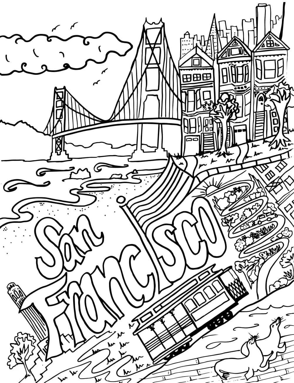 Çocuklar İçin  Ülkeler Medeniyetler San-Francisco Boyama Sayfaları 
