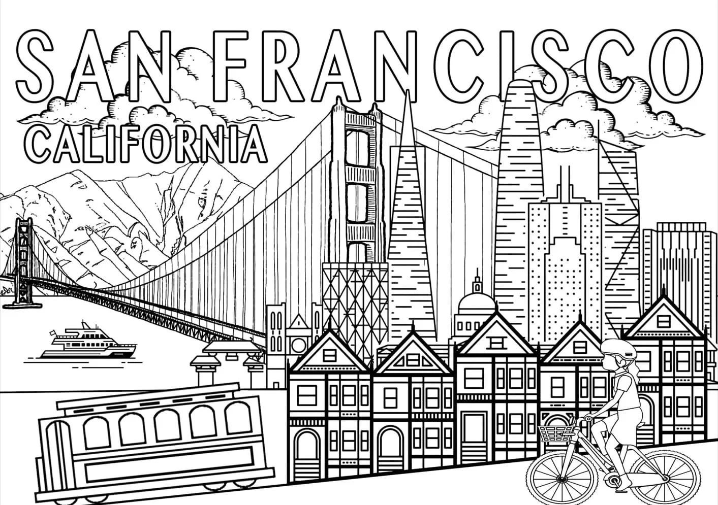 Çocuklar İçin  Ülkeler Medeniyetler San-Francisco Boyama Sayfaları 