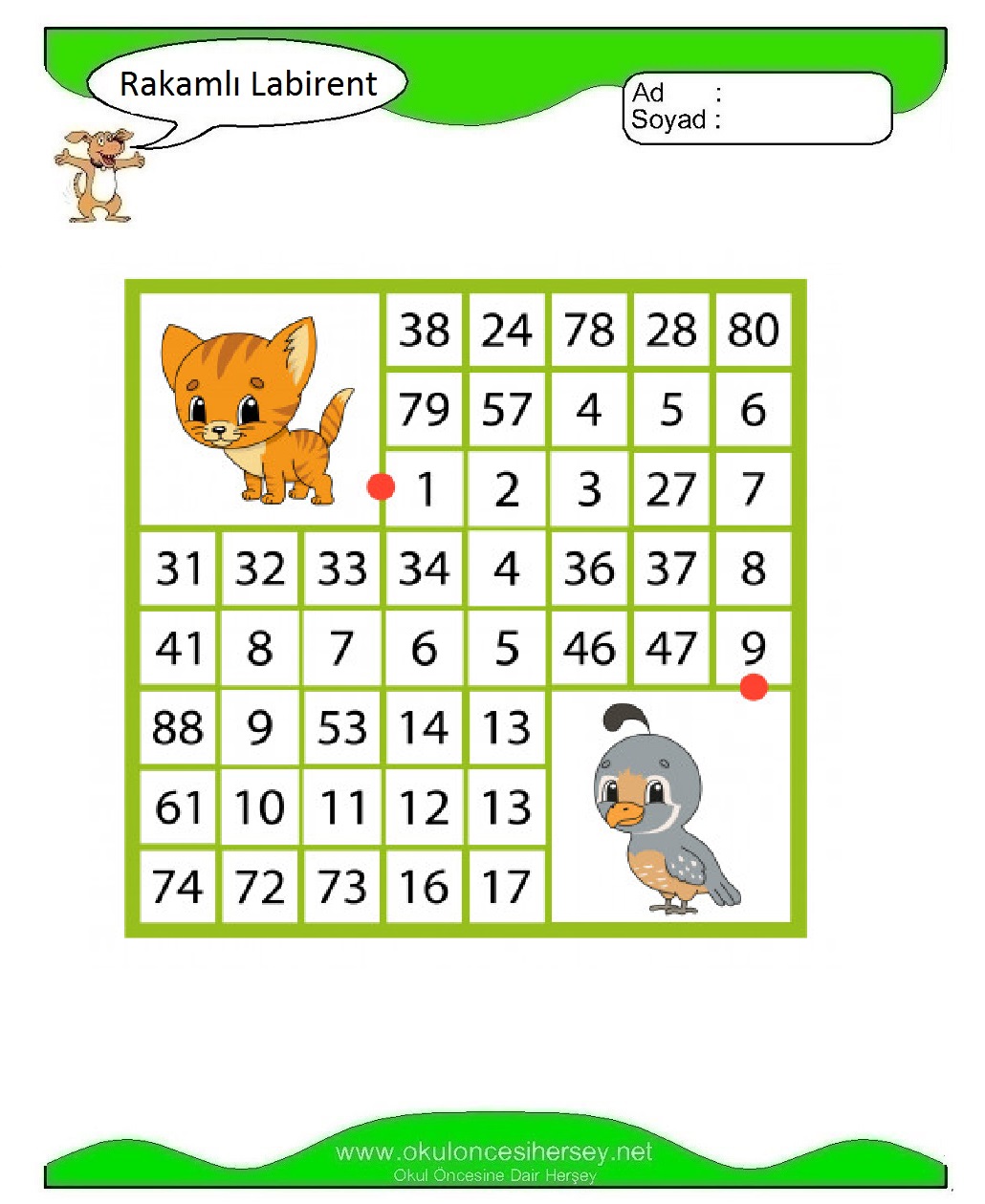 Rakamlı Labirent Bulmaca