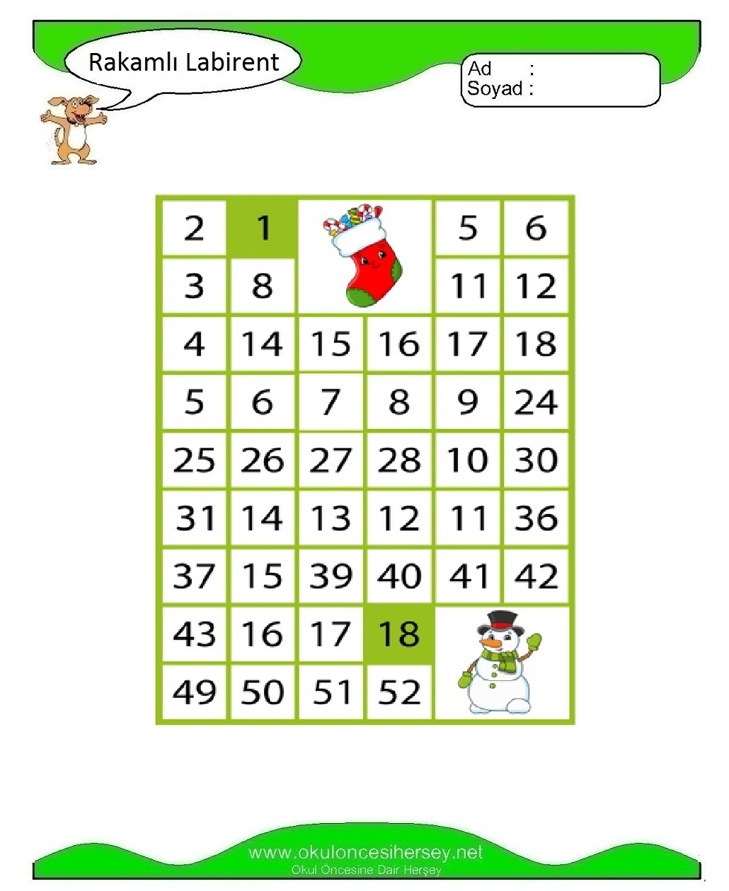 Rakamlı Labirent Bulmaca