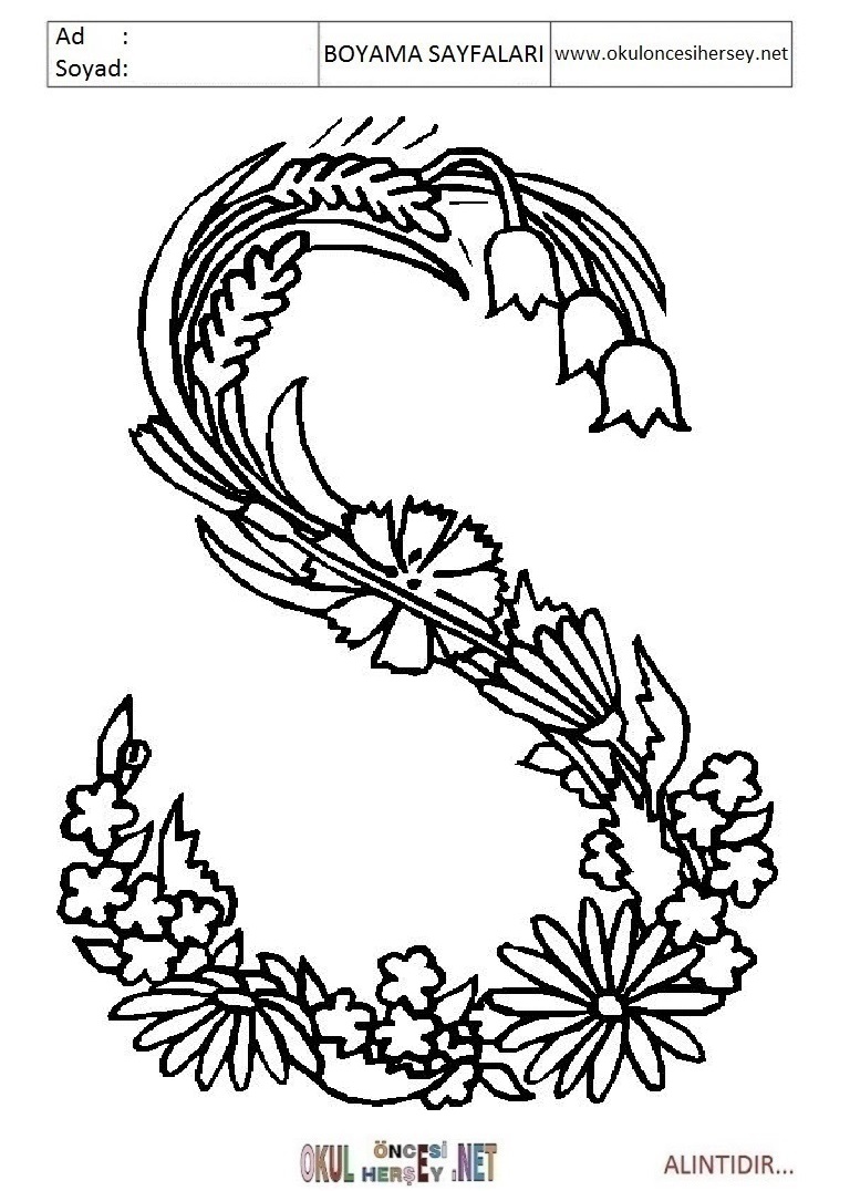 Harfler Boyama Sayfaları