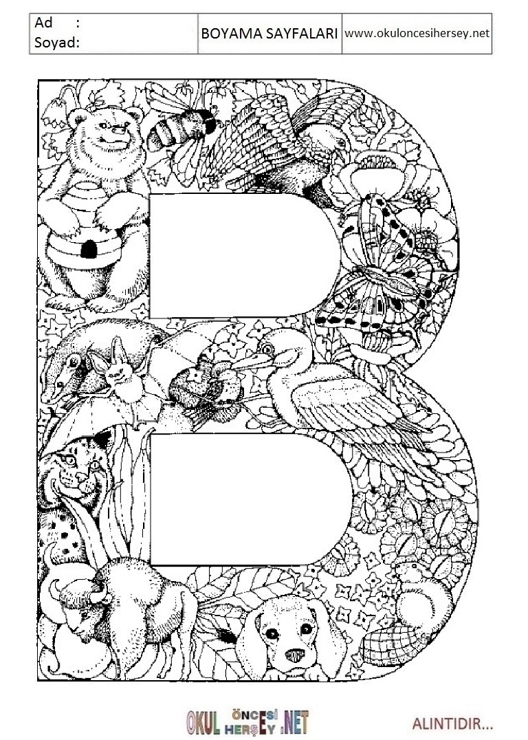Harfler Boyama Sayfaları