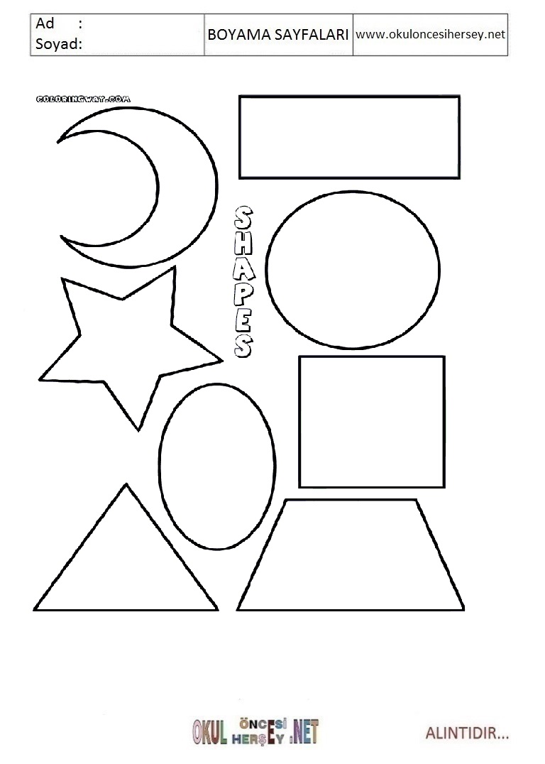 Çocuklar İçin  Geometrik Şekiller Boyama Sayfaları 