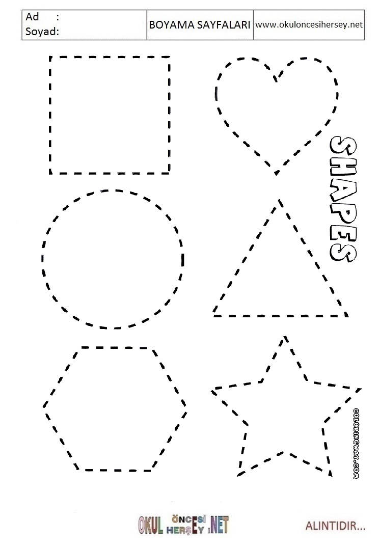 Çocuklar İçin  Geometrik Şekiller Boyama Sayfaları 