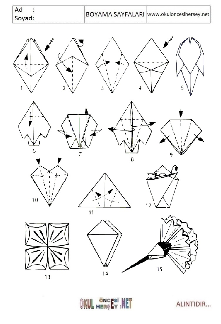 Çocuklar İçin  Origami Boyama Sayfaları 