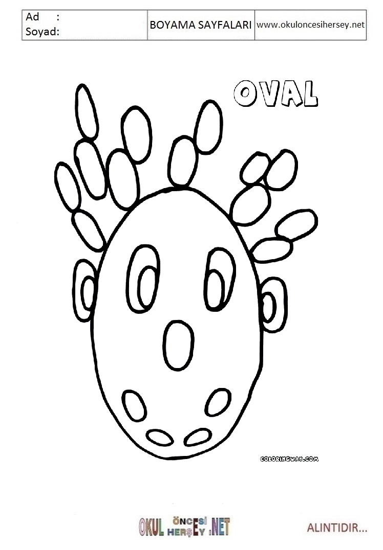 Çocuklar İçin  Oval Boyama Sayfaları 