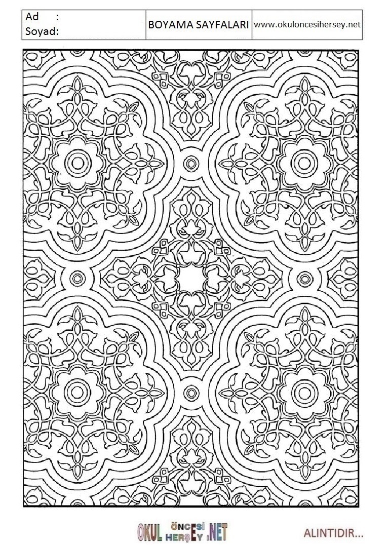 Çocuklar İçin  Halı-Deseni Boyama Sayfaları 