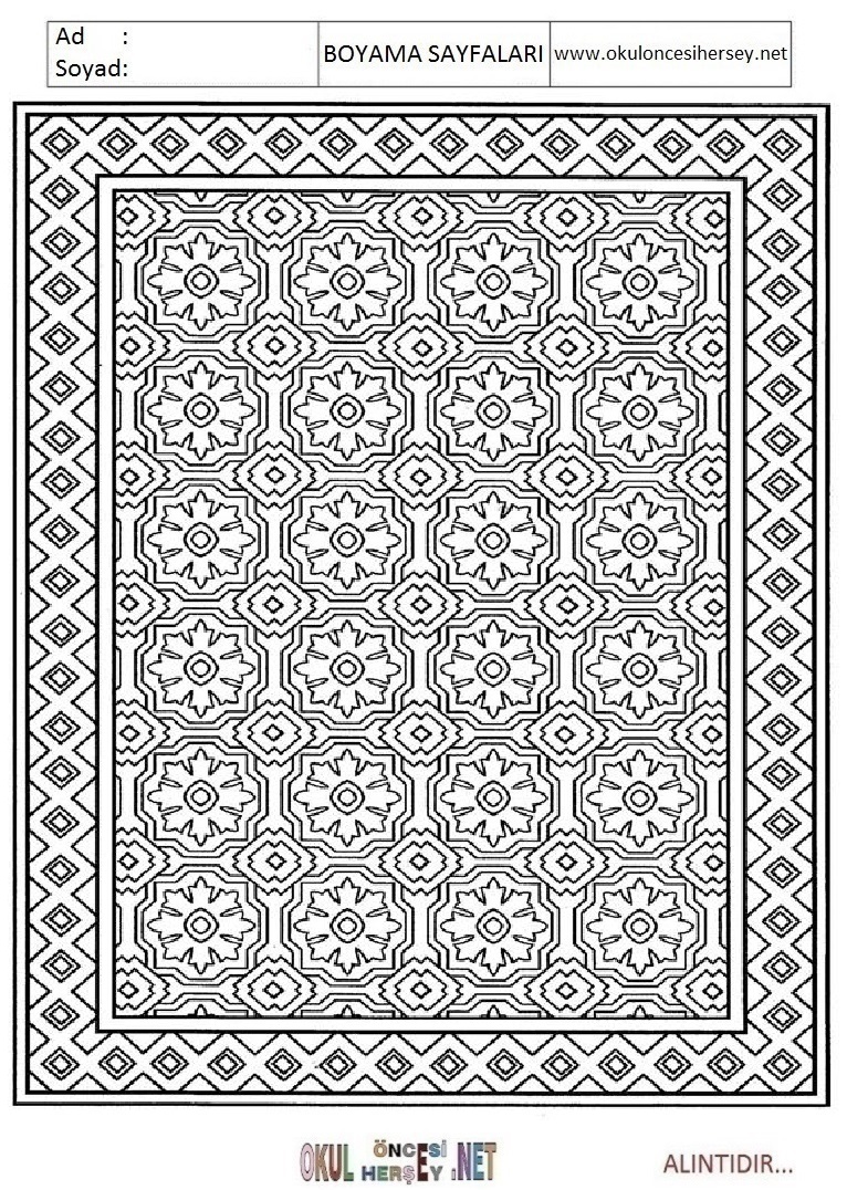 Çocuklar İçin  Halı-Deseni Boyama Sayfaları 