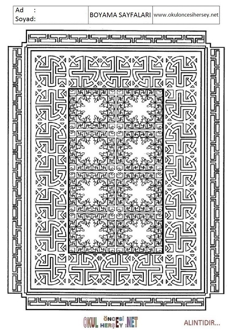 Çocuklar İçin  Halı-Deseni Boyama Sayfaları 
