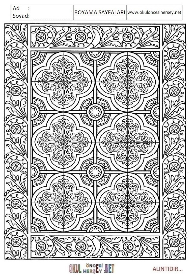 Çocuklar İçin  Halı-Deseni Boyama Sayfaları 
